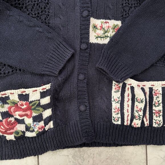 Vintage 90s Chunky Handknit Floral Sweater Cardigan Size L Womens - Picture 5 of 7